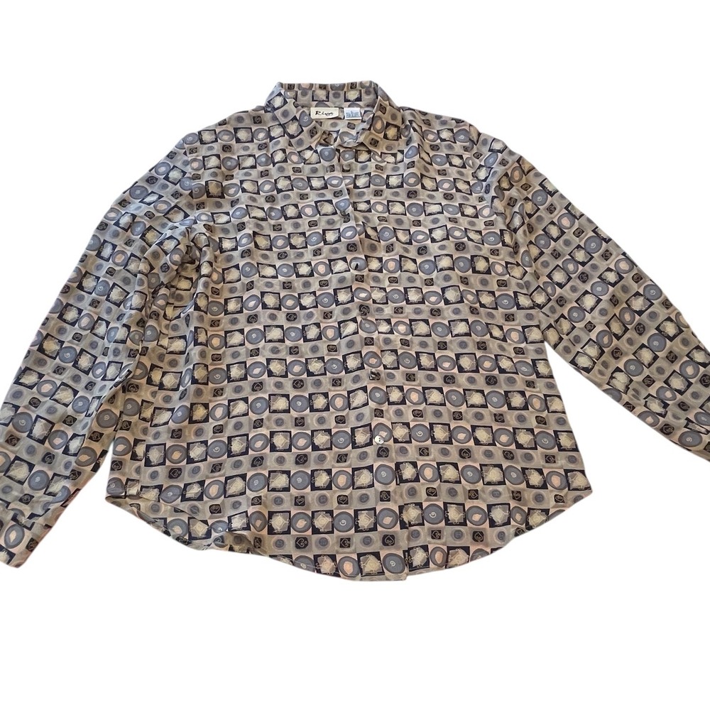 Riva Women's Button Up Long Sleeve Silk Shirt Size Large Retro All Over Print‎ - Picture 3 of 10